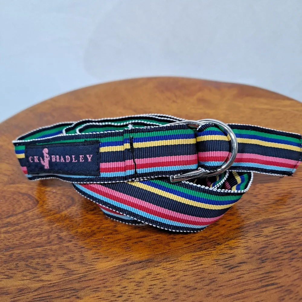 CK Bradley Rainbow Ribbon Fabric Double D Ring Belt